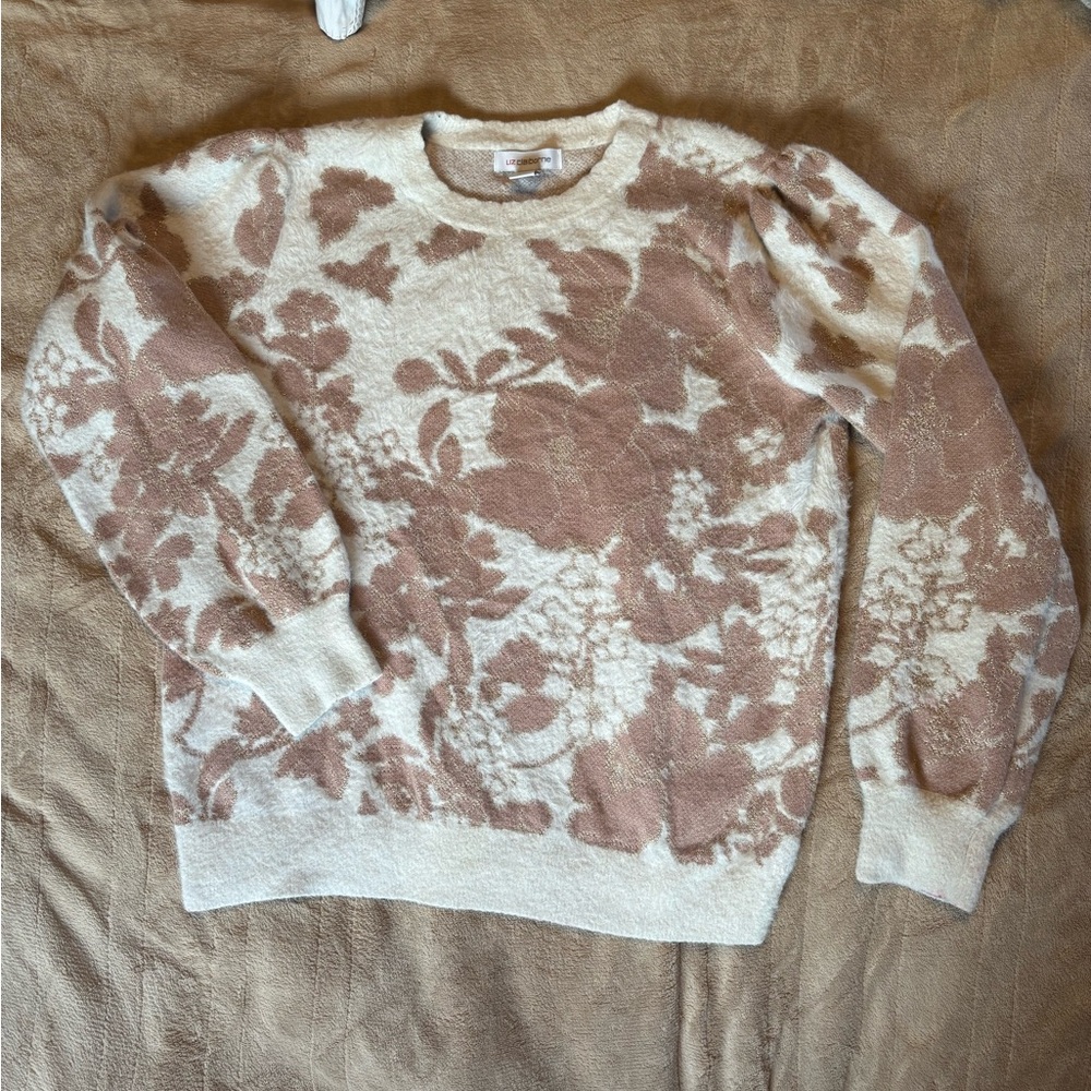 Liz Claiborne Floral Sweater - Cream and Brown